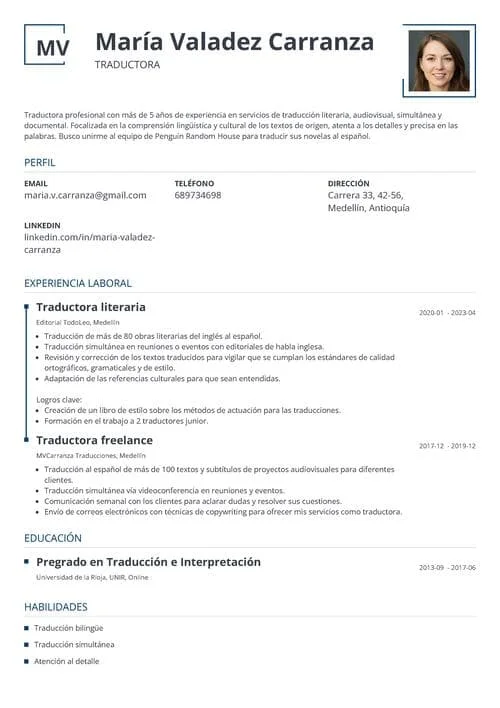 Plantilla de hoja de vida con líneas divisorias