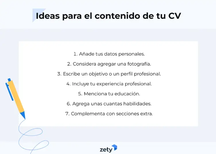 infografía con ideas para el contenido de un currículum