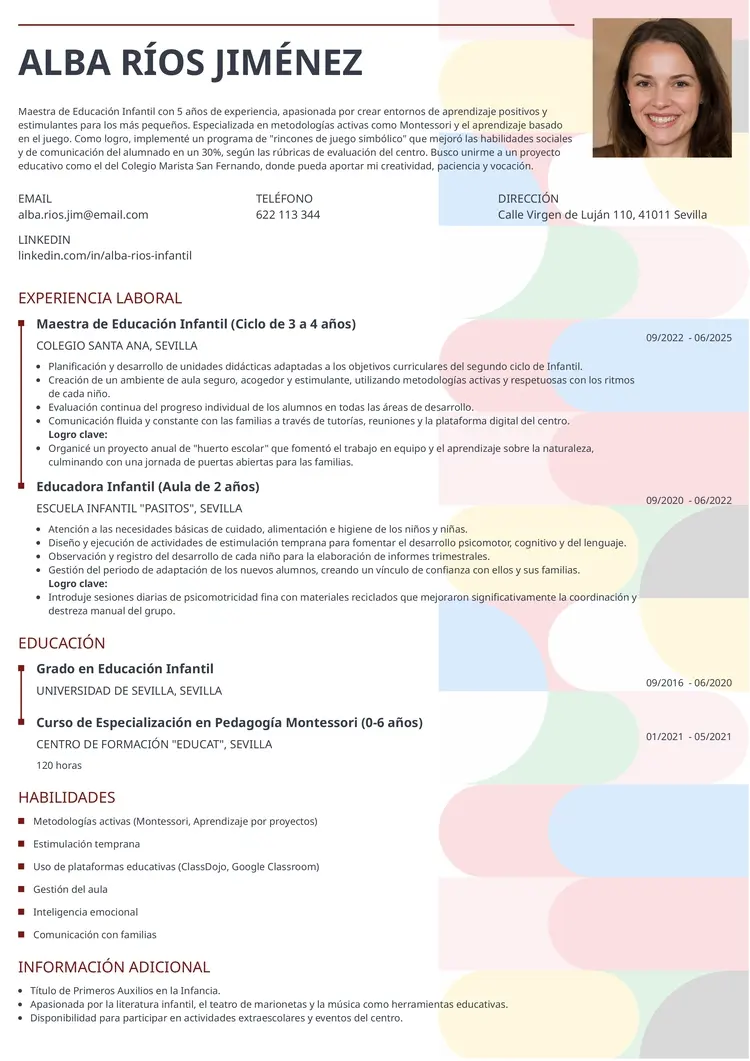 ejemplo de CV original para el artículo de ideas para el currículum