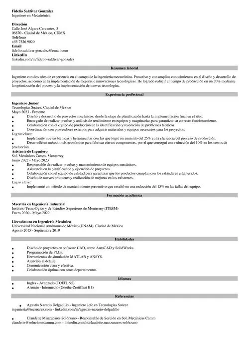 Ejemplo de CV para ingeniería bien pagada