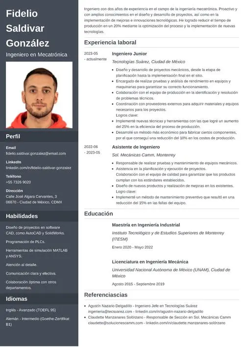 Ejemplo de CV para ingeniería bien pagada