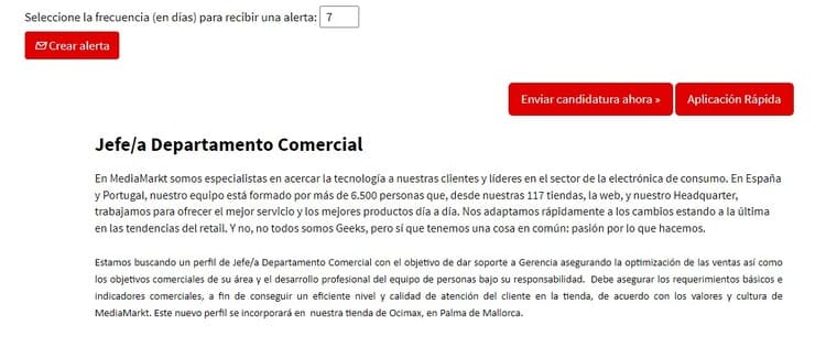 Mediamarkt currículum - Oferta de empleo como Jefe del Departamento Comercial