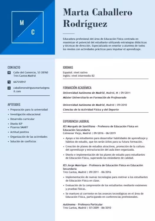 Plantilla de currículum 'Discreto' de miCVideal