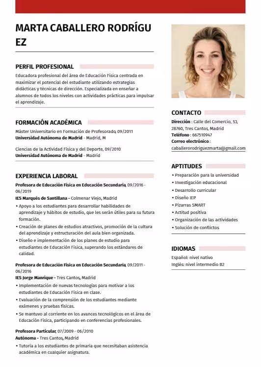 Plantilla de currículum 'Impecable' de miCVideal